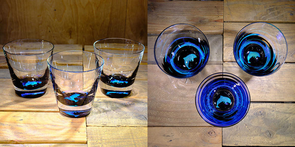 Dolphin Rocks Glass in Ocean Blue/Seafoam Green – $120 Each