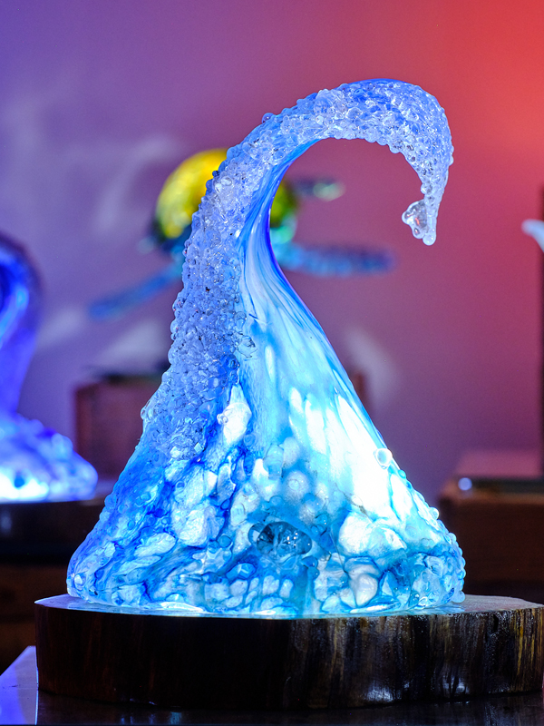 Blown Wave with LED Light Base 14 in wide x 16 in tall