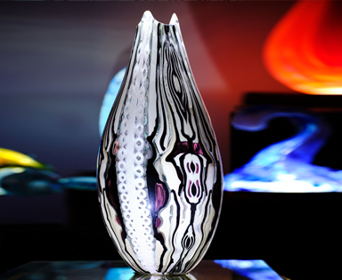 Pattern Bar Vessel with Murrine in Black White Purple and Grey - Feature Image