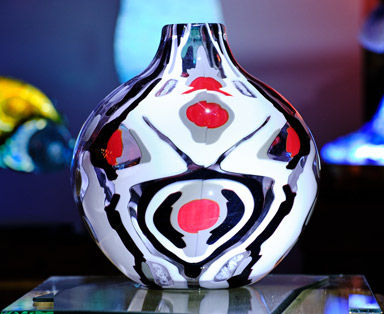 Pattern Bar Vessel in Black, White, Red and Clear - Feature Image