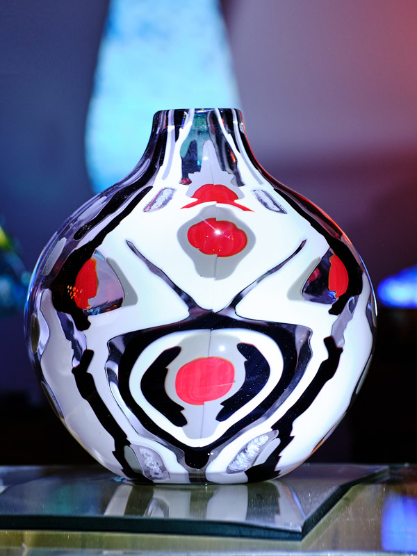 Pattern Bar Vessel in Black, White, Red and Clear
