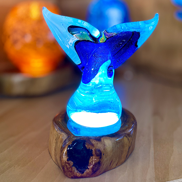 <p>Dichroic Whale Tail <br>Dim: 7” tall x 7” wide<br> Retail Price: $795.00<br>These are one-of-a-kind pieces. Pictured is the actual art you’ll receive</p>