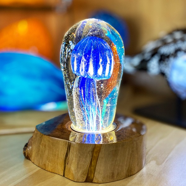 <p>Medium Jellyfish<br>Dim: 6.5” tall x 4” wide<br> Retail Price: $969.00<br>These are one-of-a-kind pieces. Pictured is the actual art you’ll receive</p>