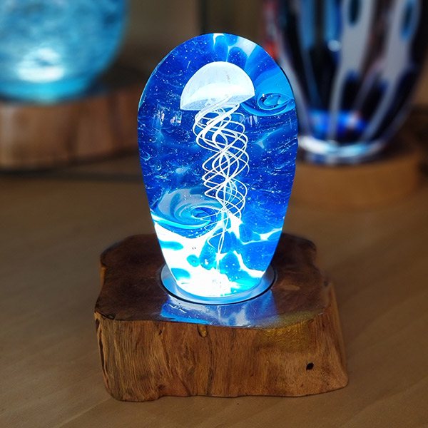 <p>Medium Jellyfish<br>Dim: 6.5″ tall x 4″ wide<br> Retail Price: $764.00<br>These are one-of-a-kind pieces. Pictured is the actual art you’ll receive</p>