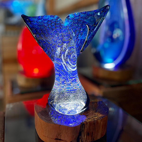 <p>Dichroic Whale Tail<br>Dim: 8” tall x 7 1/2” wide<br> Retail Price: $1,449.00<br>These are one-of-a-kind pieces. Pictured is the actual art you’ll receive</p>