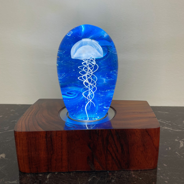 <p>Small Jellyfish<br>Dim: 4.5” tall x 3” wide<br> Retail Price: $745.00<br>These are one-of-a-kind pieces. Pictured is the actual art you’ll receive</p>
