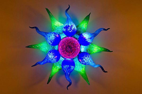 Green and Blue Flower Wall or Chandelier Mount. <br> Appx. 5 ft. wide by 20 in deep.<br>This design is available as a made-to-order purchase only<br> Retail Price: $65,000.00