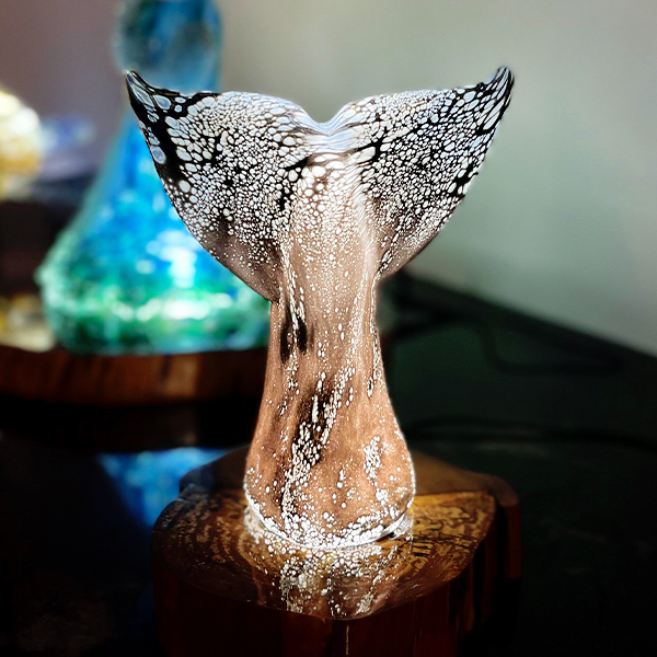 <p>Large Whale Tail<br>Dim: 8” tall x 6.75” wide x 2.75″ depth<br> Retail Price: $975.00<br>These are one-of-a-kind pieces. Pictured is the actual art you’ll receive</p>