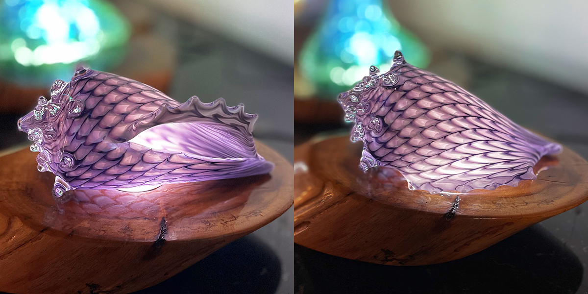 <p>Purple Sea Shell<br>Dim: 4.5” tall x 8” wide x 4.5” depth<br> Retail Price: $1,950.00<br>These are one-of-a-kind pieces. Pictured is the actual art you’ll receive</p>
