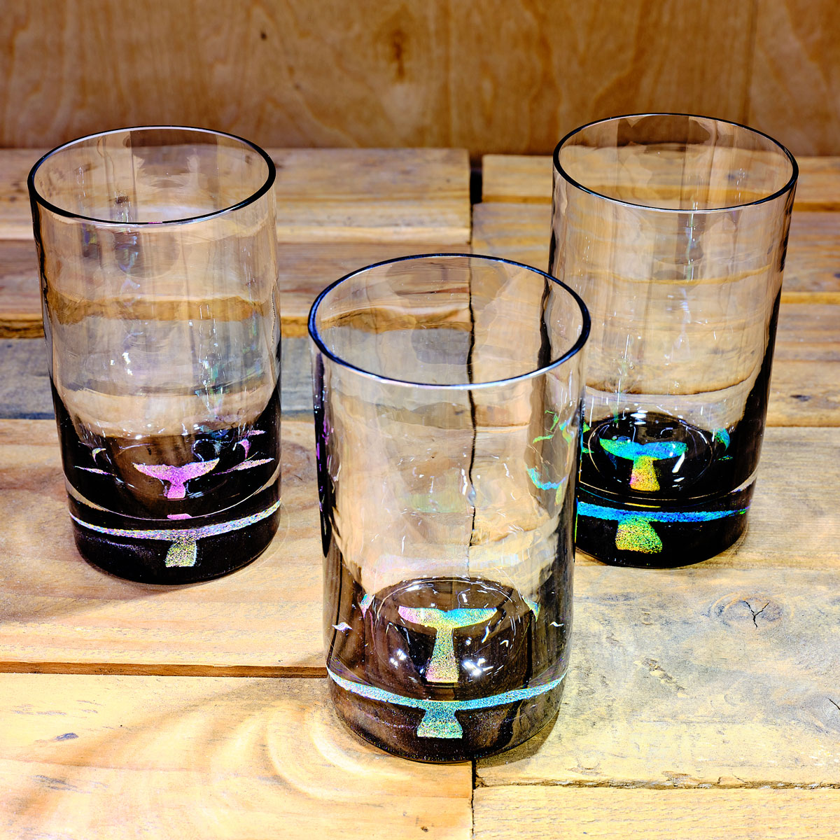 Whale Tail Water Glass in Multi-Color  Unique Hand Blown Drinking Glasses  Made On Maui